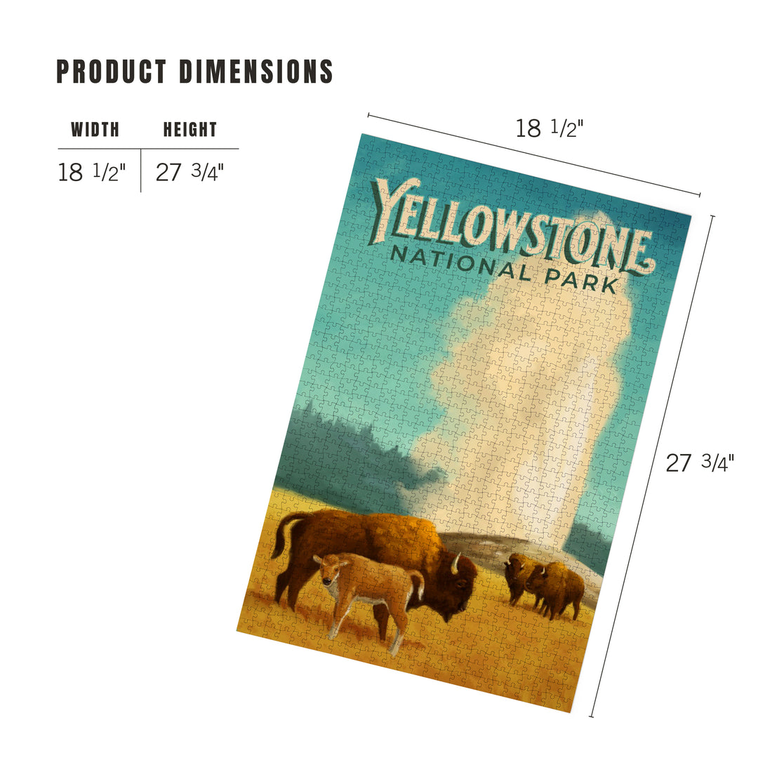 Yellowstone National Park, Old Faithful and Bison, Oil Painting, Jigsaw Puzzle Puzzle Lantern Press 