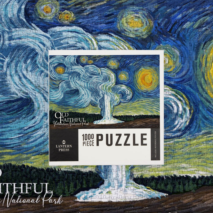 Yellowstone National Park, Old Faithful, Starry Night National Park Series, Jigsaw Puzzle Puzzle Lantern Press 