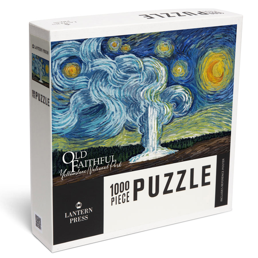 Yellowstone National Park, Old Faithful, Starry Night National Park Series, Jigsaw Puzzle Puzzle Lantern Press 