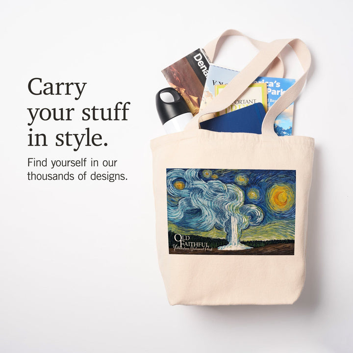 Yellowstone National Park, Old Faithful, Starry Night National Park Series, Tote Bag Totes Lantern Press 