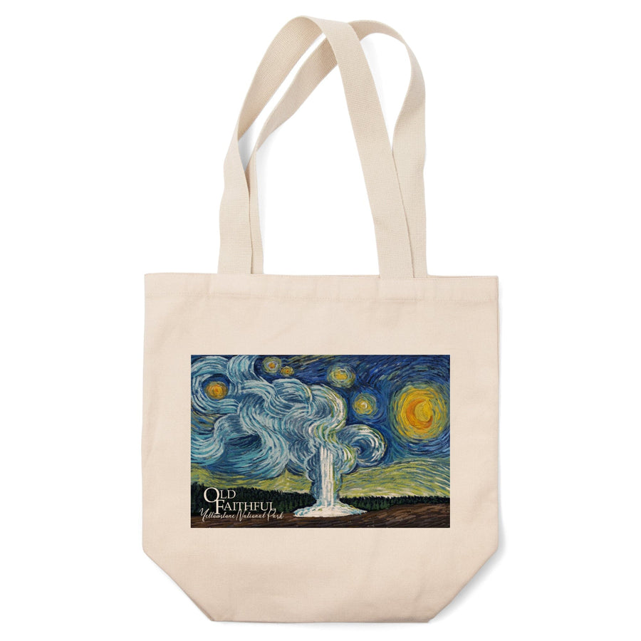 Yellowstone National Park, Old Faithful, Starry Night National Park Series, Tote Bag Totes Lantern Press 