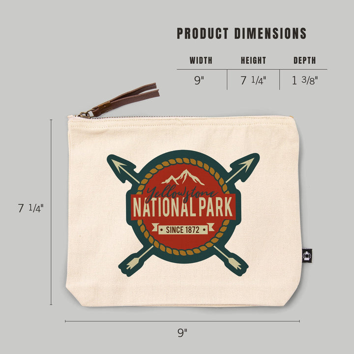 Yellowstone National Park, Seal and Arrows,, Organic Cotton Zipper Pouch, Go Bag Go Bag Lantern Press 