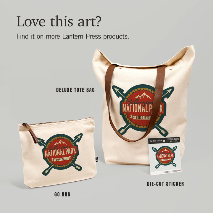 Yellowstone National Park, Seal and Arrows,, Organic Cotton Zipper Pouch, Go Bag Go Bag Lantern Press 