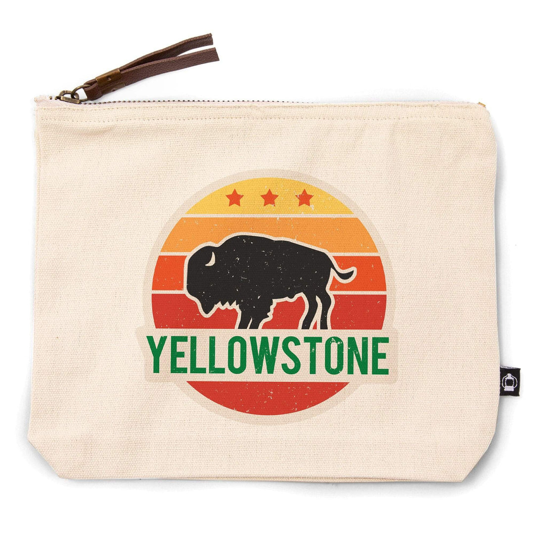 Yellowstone National Park, Sun and Bison,, Organic Cotton Zipper Pouch, Go Bag Go Bag Lantern Press 