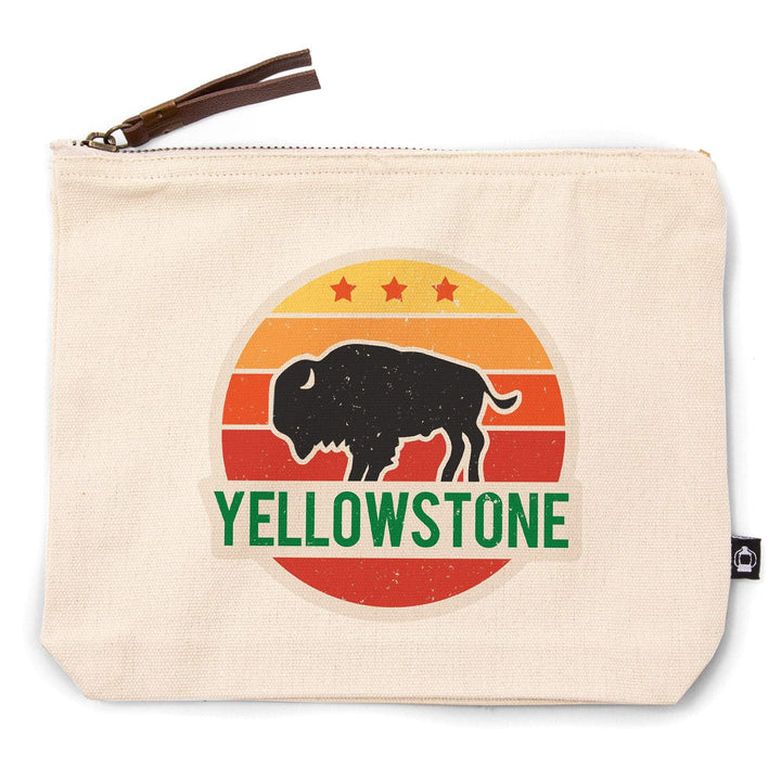 Yellowstone National Park, Sun and Bison,, Organic Cotton Zipper Pouch, Go Bag Go Bag Lantern Press 