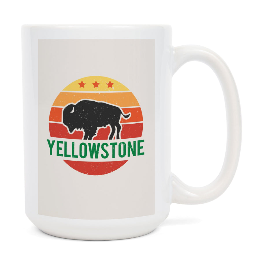 Yellowstone National Park, Sun & Bison, Contour, Lantern Press Artwork, Ceramic Mug Mugs Lantern Press 