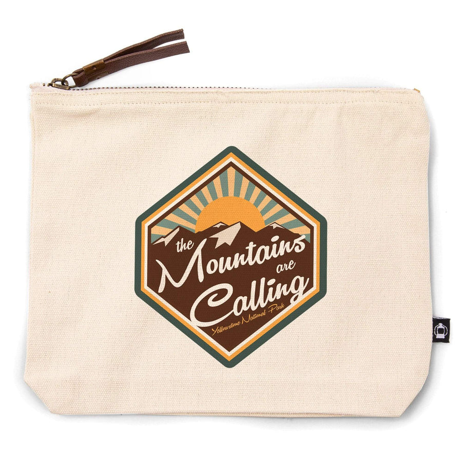 Yellowstone National Park, The Mountains are Calling,, Organic Cotton Zipper Pouch, Go Bag Go Bag Lantern Press 
