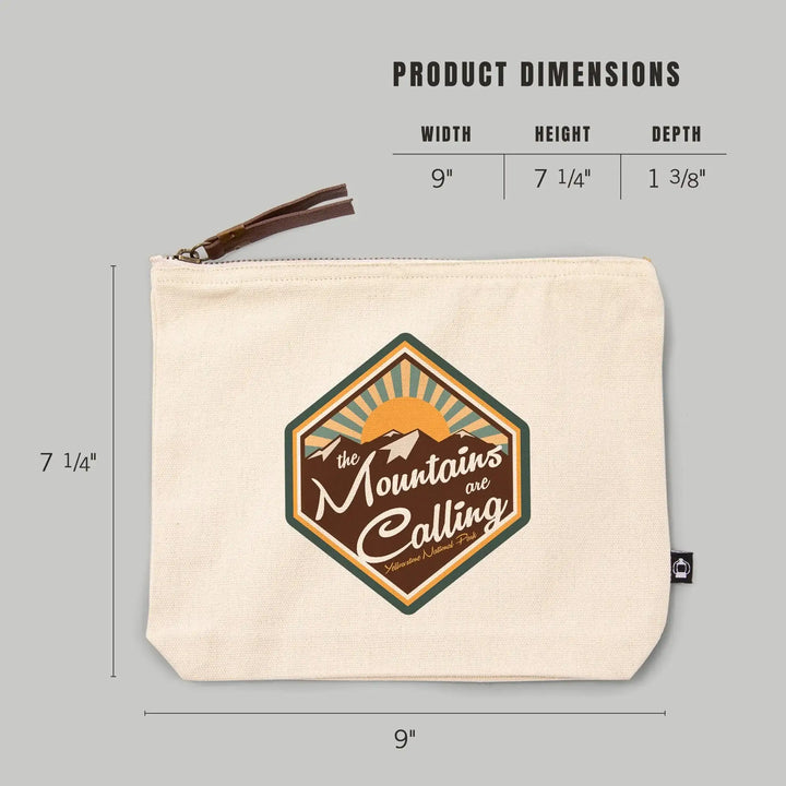 Yellowstone National Park, The Mountains are Calling,, Organic Cotton Zipper Pouch, Go Bag Go Bag Lantern Press 