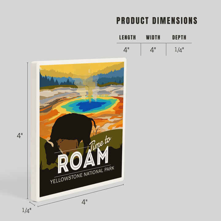 Yellowstone National Park, Time to Roam, Grand Prismatic, Bison and Calf, Coasters Coasters Lantern Press 