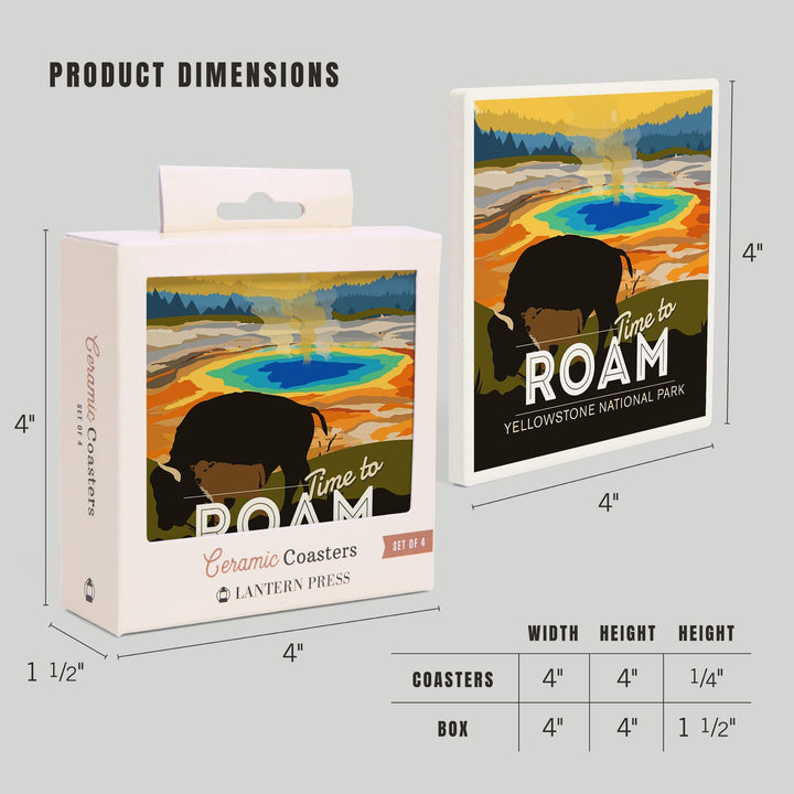 Yellowstone National Park, Time to Roam, Grand Prismatic, Bison and Calf, Coasters Coasters Lantern Press 