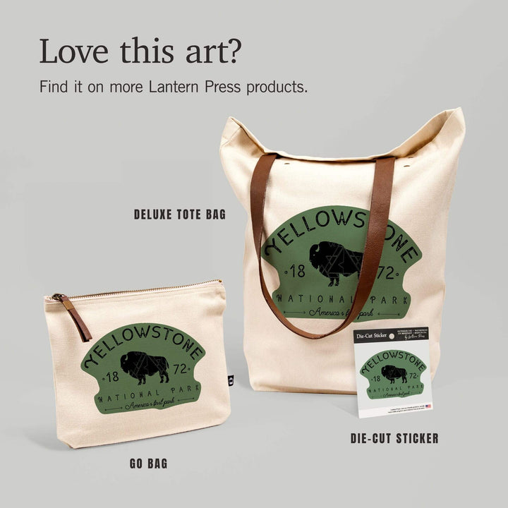 Yellowstone National Park, WY, Buffalo, , Geometric, Organic Cotton Zipper Pouch, Go Bag Go Bag Lantern Press 