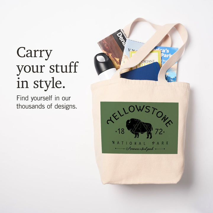 Yellowstone National Park, WY, Buffalo, , Geometric, Tote Bag Totes Lantern Press 