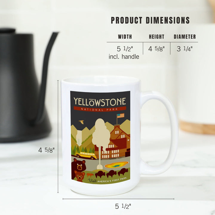 Yellowstone National Park, WY, Geometric, Ceramic Mug Mugs Lantern Press 