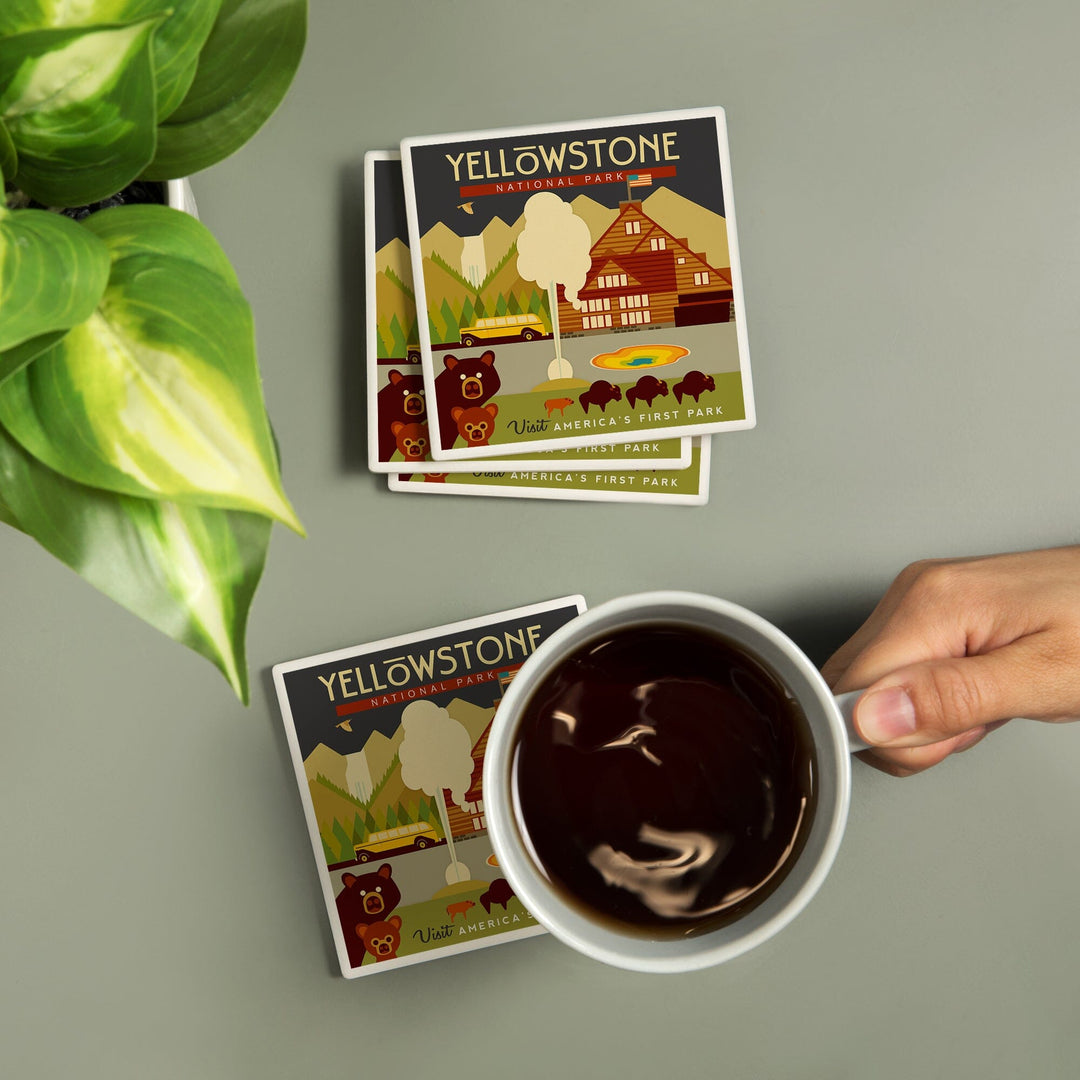 Yellowstone National Park, WY, Geometric, Coasters Coasters Lantern Press 