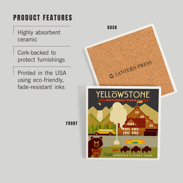 Yellowstone National Park, WY, Geometric, Coasters Coasters Lantern Press 