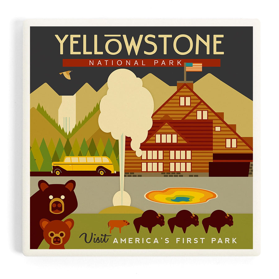 Yellowstone National Park, WY, Geometric, Coasters Coasters Lantern Press 