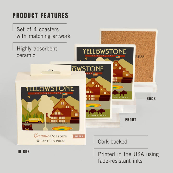 Yellowstone National Park, WY, Geometric, Coasters Coasters Lantern Press 