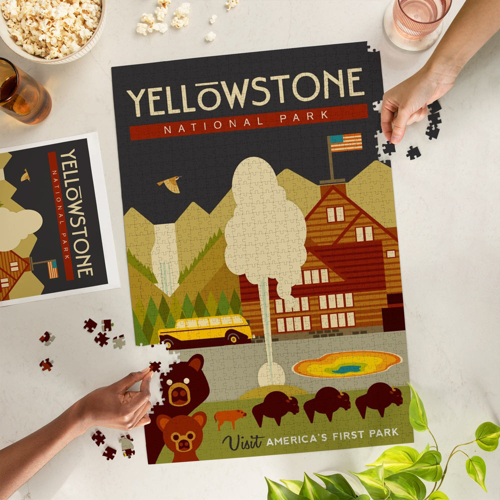 Yellowstone National Park, WY, Geometric, Jigsaw Puzzle Puzzle Lantern Press 
