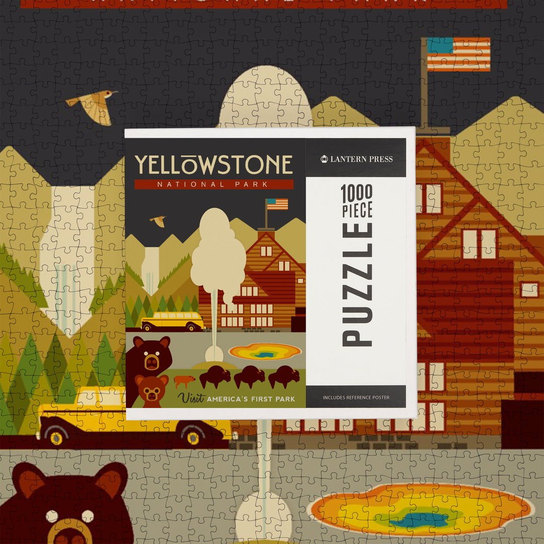 Yellowstone National Park, WY, Geometric, Jigsaw Puzzle Puzzle Lantern Press 