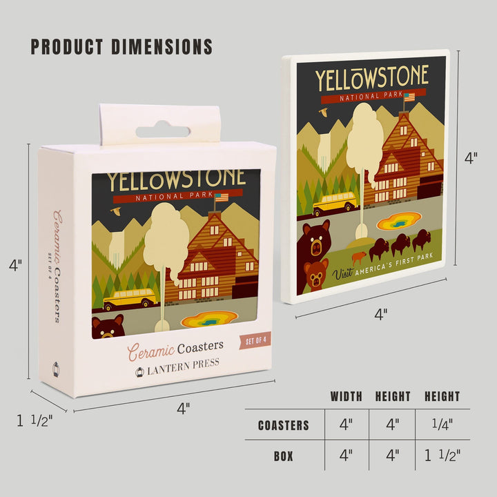 Yellowstone National Park, WY, Geometric, Lantern Press Artwork, Coaster Set Coasters Lantern Press 