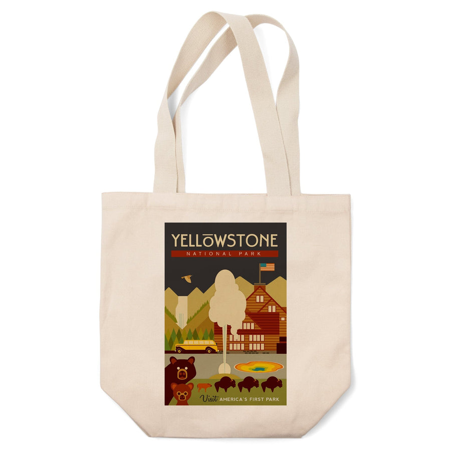Yellowstone National Park, WY, Geometric, Lantern Press Artwork, Tote Bag Totes Lantern Press 