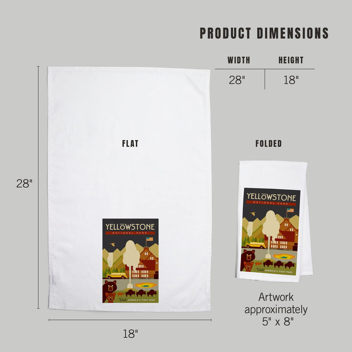 Yellowstone National Park, WY, Geometric, Organic Cotton Kitchen Tea Towels Kitchen Lantern Press 