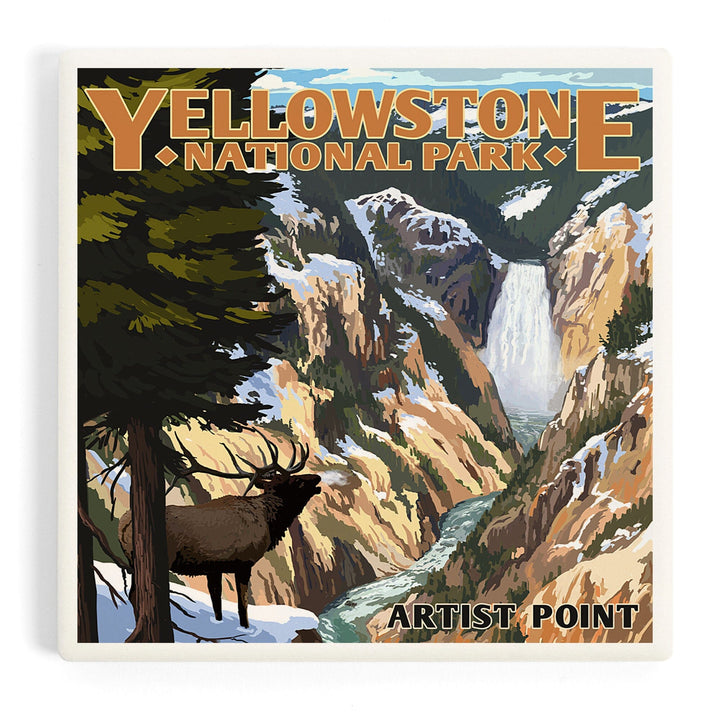 Yellowstone National Park, Wyoming, Artist Point and Elk, Coasters Coasters Lantern Press 