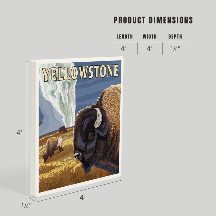 Yellowstone National Park, Wyoming, Bison and Old Faithful, Coasters Coasters Lantern Press 