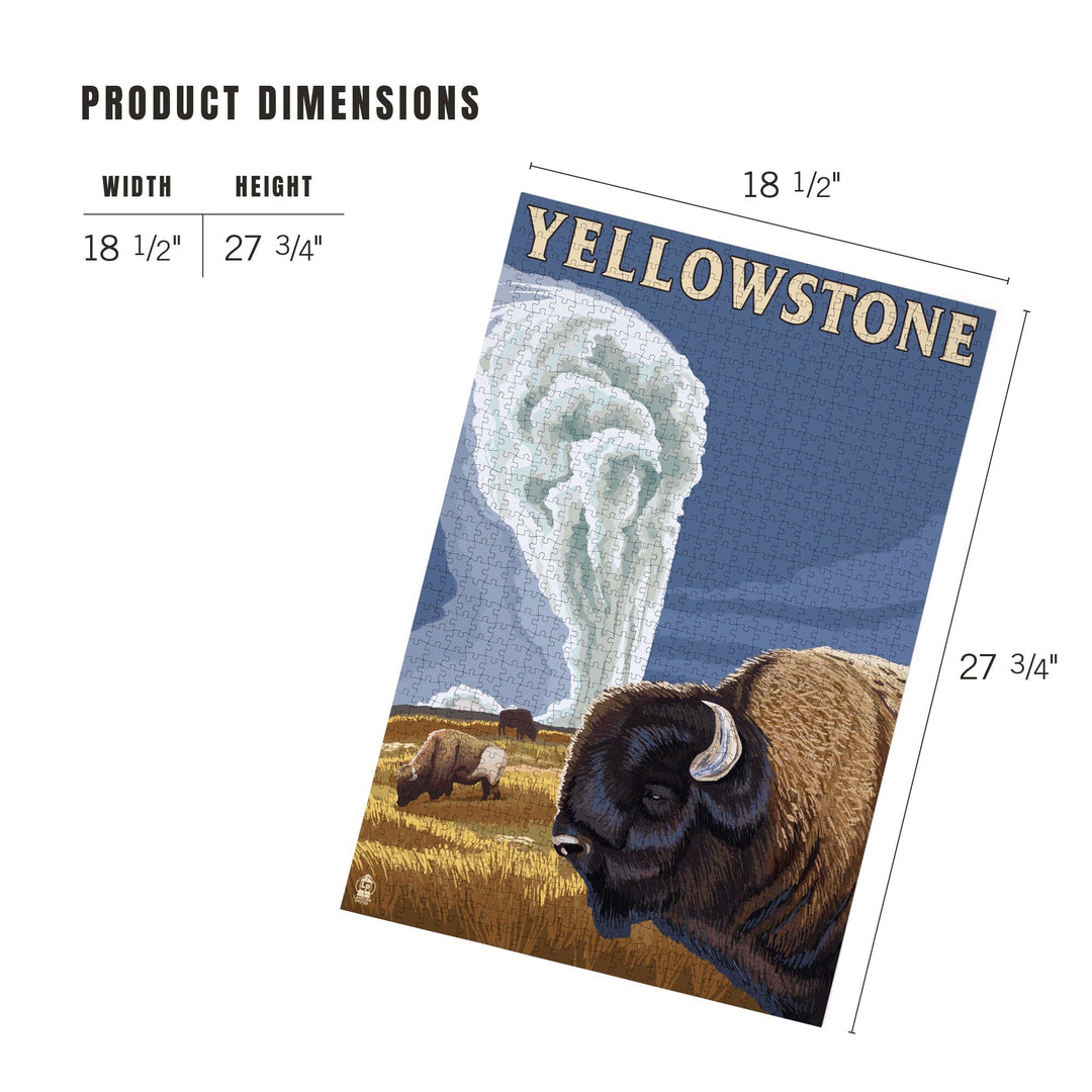 Yellowstone National Park, Wyoming, Bison and Old Faithful, Jigsaw Puzzle Puzzle Lantern Press 