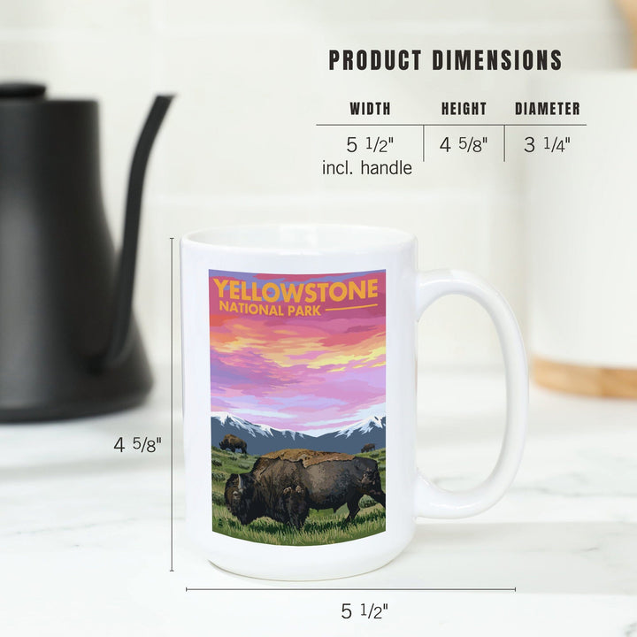 Yellowstone National Park, Wyoming, Bison and Sunset, Ceramic Mug Mugs Lantern Press 