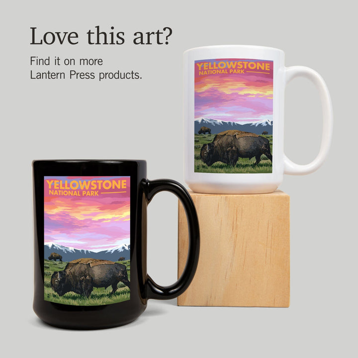 Yellowstone National Park, Wyoming, Bison and Sunset, Ceramic Mug Mugs Lantern Press 