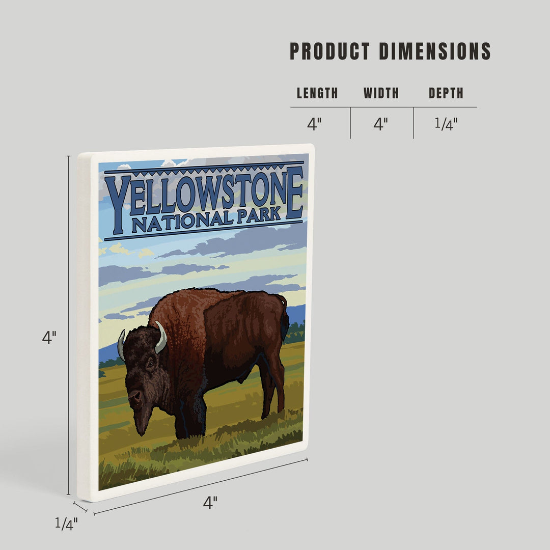 Yellowstone National Park, Wyoming, Bison in Field Scene, Coasters Coasters Lantern Press 