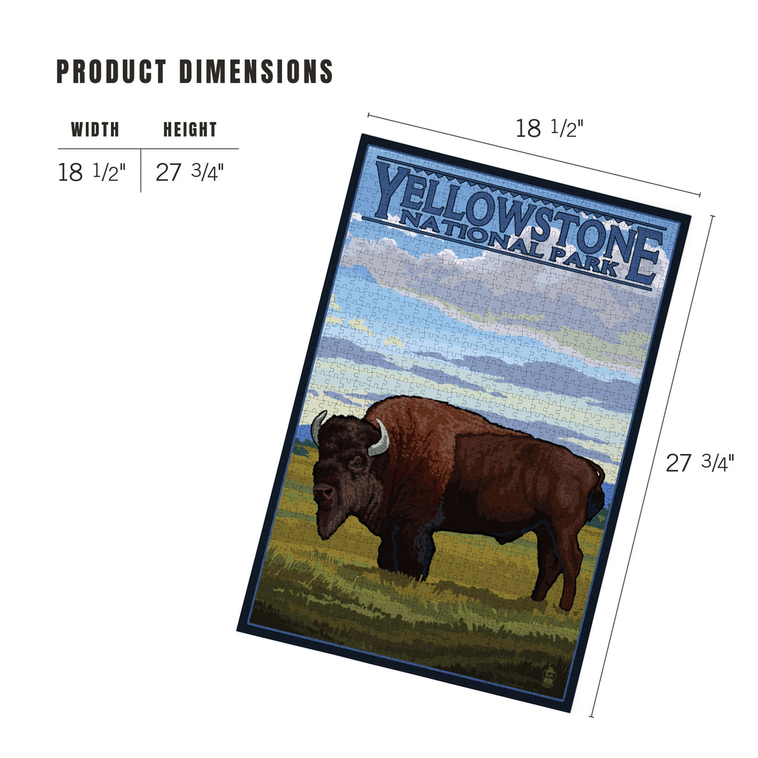 Yellowstone National Park, Wyoming, Bison in Field Scene, Jigsaw Puzzle Puzzle Lantern Press 