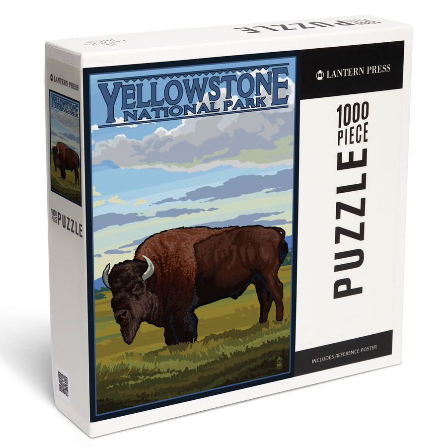 Yellowstone National Park, Wyoming, Bison in Field Scene, Jigsaw Puzzle Puzzle Lantern Press 