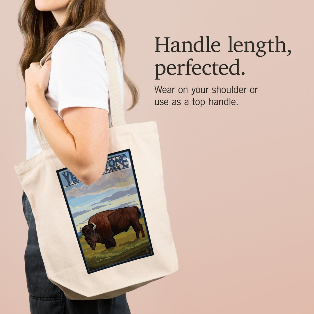 Yellowstone National Park, Wyoming, Bison in Field Scene, Tote Bag Totes Lantern Press 