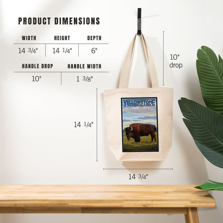 Yellowstone National Park, Wyoming, Bison in Field Scene, Tote Bag Totes Lantern Press 