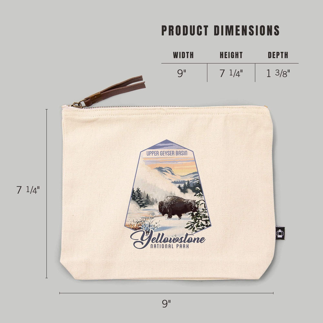 Yellowstone National Park, Wyoming, Bison in Snow, Upper Geyser Basin,, Organic Cotton Zipper Pouch, Go Bag Go Bag Lantern Press 