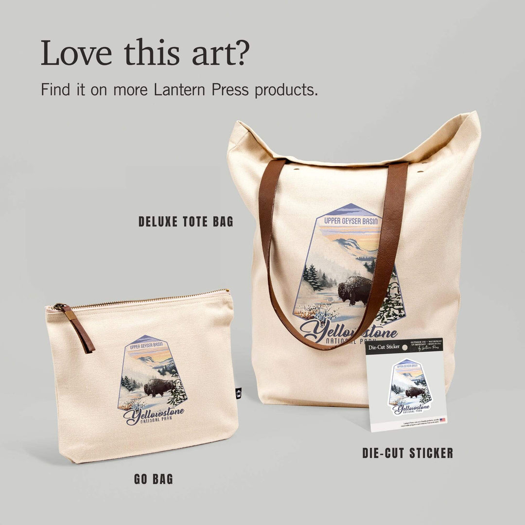 Yellowstone National Park, Wyoming, Bison in Snow, Upper Geyser Basin,, Organic Cotton Zipper Pouch, Go Bag Go Bag Lantern Press 