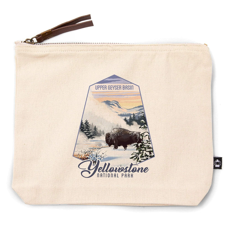 Yellowstone National Park, Wyoming, Bison in Snow, Upper Geyser Basin,, Organic Cotton Zipper Pouch, Go Bag Go Bag Lantern Press 