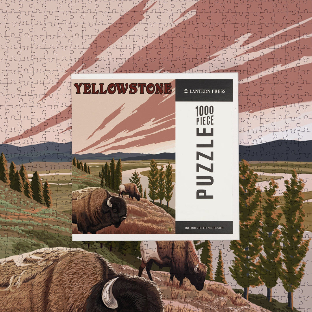 Yellowstone National Park, Wyoming, Bison Scene, Jigsaw Puzzle Puzzle Lantern Press 