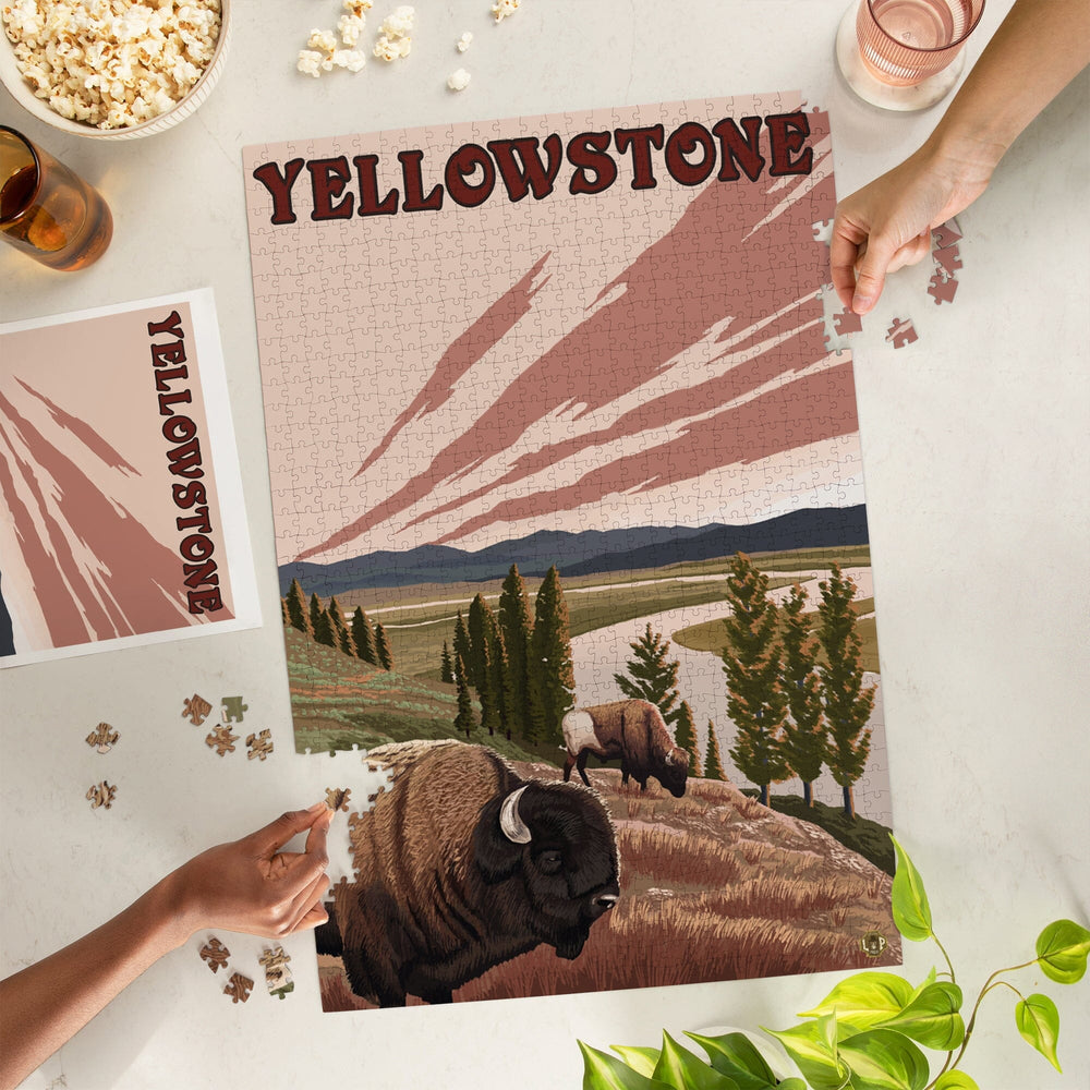 Yellowstone National Park, Wyoming, Bison Scene, Jigsaw Puzzle Puzzle Lantern Press 