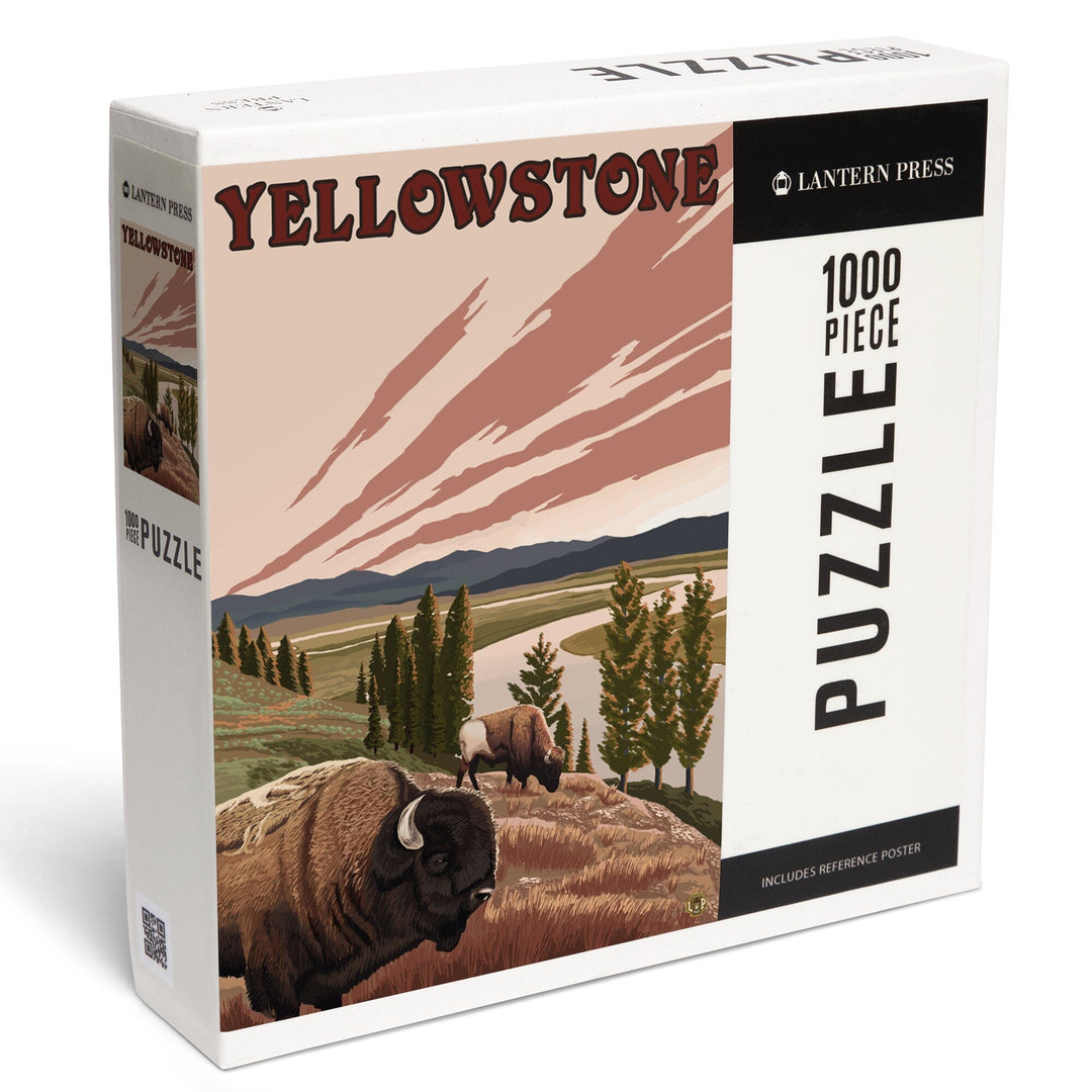 Yellowstone National Park, Wyoming, Bison Scene, Jigsaw Puzzle Puzzle Lantern Press 