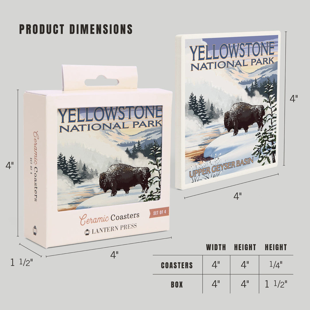 Yellowstone National Park, Wyoming, Bison Snow Scene, Coasters Coasters Lantern Press 