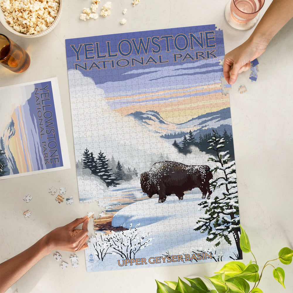 Yellowstone National Park, Wyoming, Bison Snow Scene, Jigsaw Puzzle Puzzle Lantern Press 