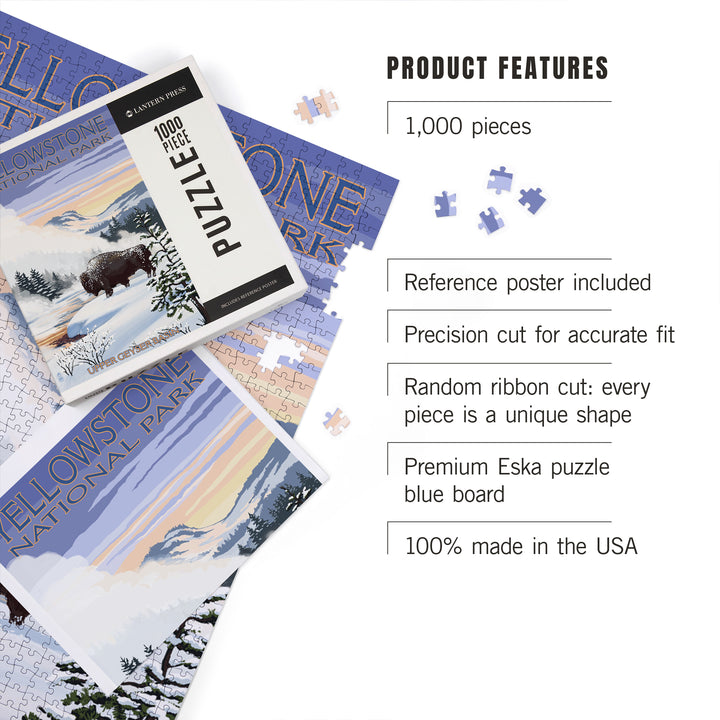 Yellowstone National Park, Wyoming, Bison Snow Scene, Jigsaw Puzzle Puzzle Lantern Press 