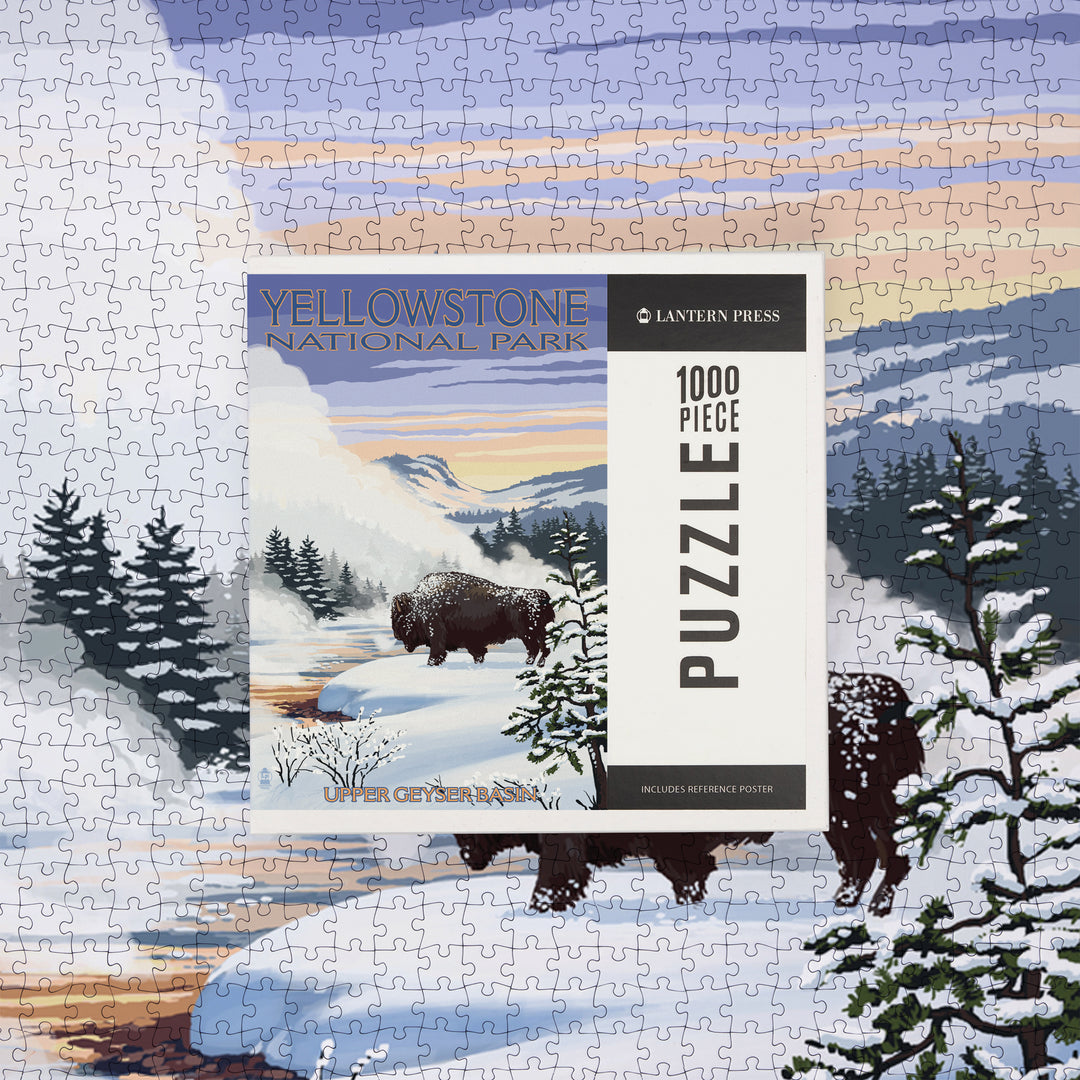 Yellowstone National Park, Wyoming, Bison Snow Scene, Jigsaw Puzzle Puzzle Lantern Press 