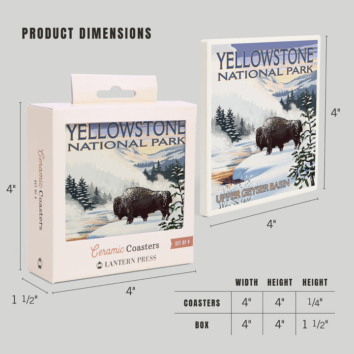 Yellowstone National Park, Wyoming, Bison Snow Scene, Lantern Press Artwork, Coaster Set Coasters Lantern Press 