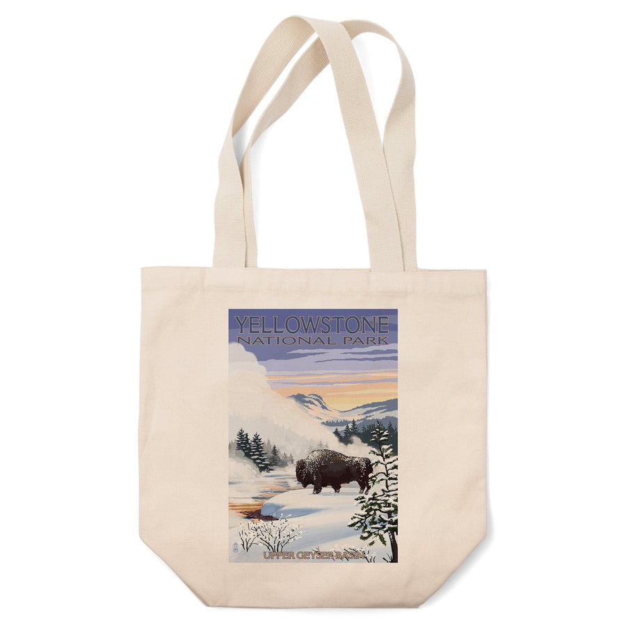 Yellowstone National Park, Wyoming, Bison Snow Scene, Lantern Press Artwork, Tote Bag Totes Lantern Press 