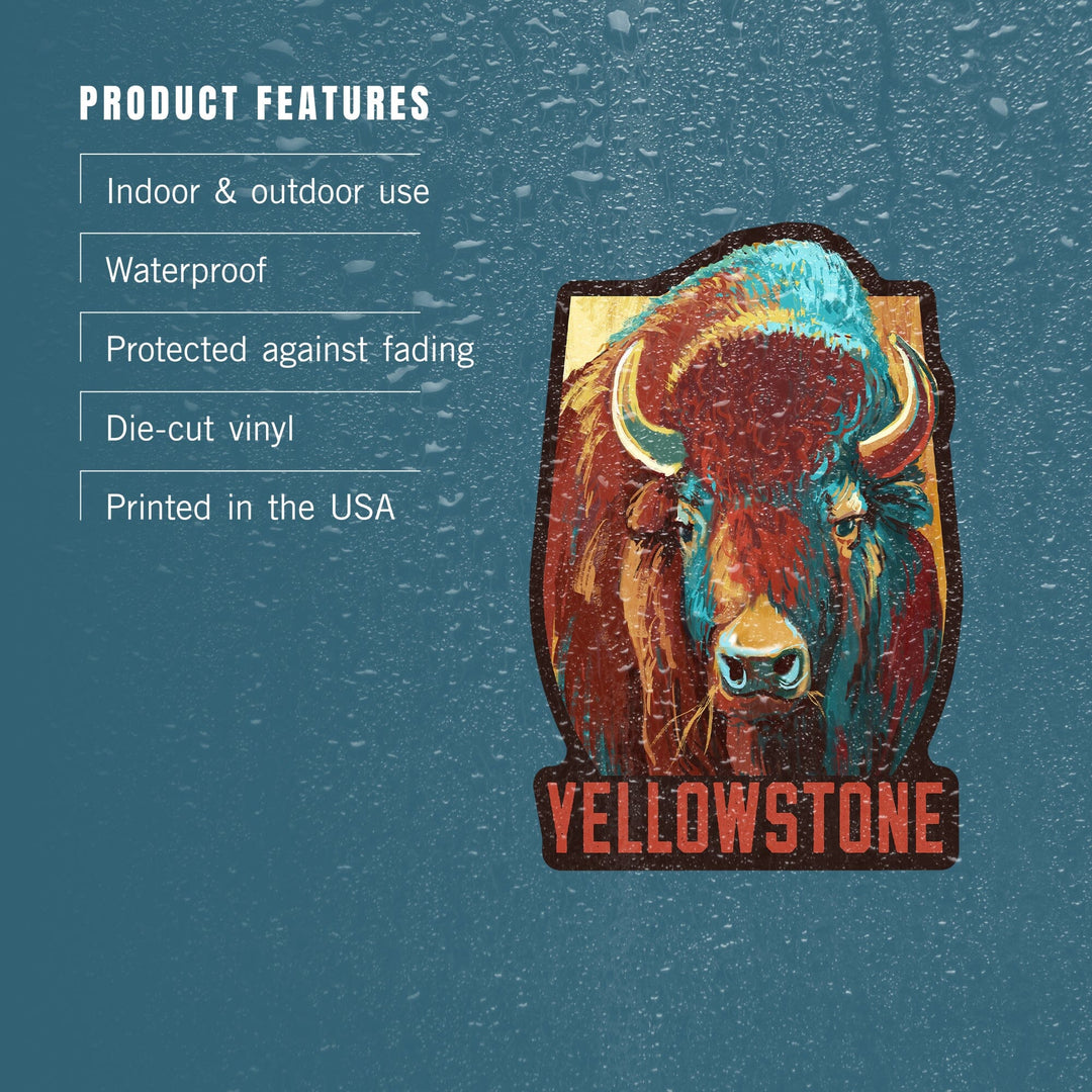 Yellowstone National Park, Wyoming, Bison, Vivid, Contour, Lantern Press Artwork, Vinyl Sticker Sticker Lantern Press 