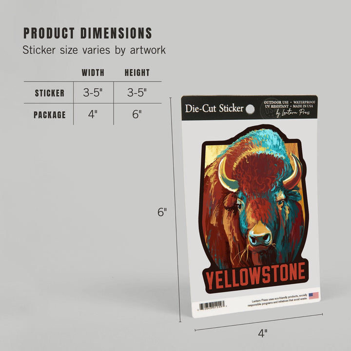 Yellowstone National Park, Wyoming, Bison, Vivid, Contour, Lantern Press Artwork, Vinyl Sticker Sticker Lantern Press 